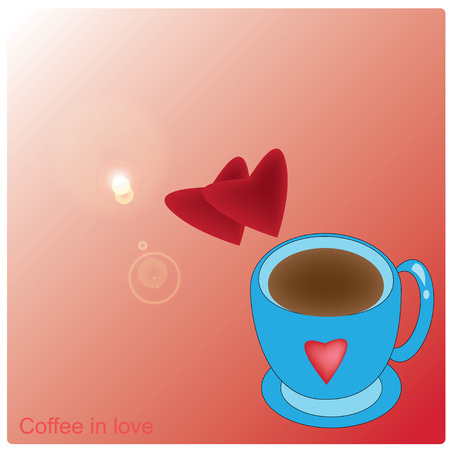 coffee mug and red heart on red backgroundのイラスト素材