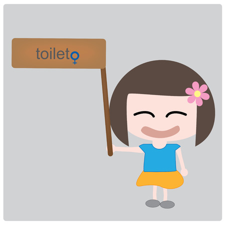  Illustration girl and toilet labelのイラスト素材