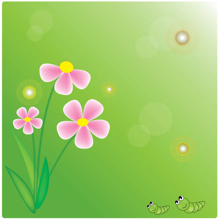 vector pink flowers on green backgroundのイラスト素材
