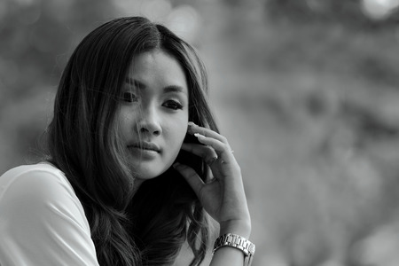 portrait asian women black and whiteの写真素材