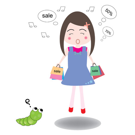 illustration young women happiness in shoppingのイラスト素材