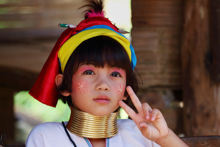 Mae Hong Son, Thailand - November 9:Unidentified Karen Long Neck at the Ban Huay Sua Thao in Mae Hong Son, Thailand on November 9, 2014. Karen is migration from Burma, The suppression of minorities.のeditorial素材
