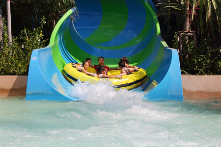 Hua Hin, Thailand - January 2:  Unidentified  tourists enjoy playing with water at the Asia's first water jungle Vana Nava, on January 2, 2015 at the Hua Hin, Thailand.のeditorial素材