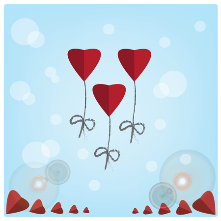 Valentine\'s day, Vector red heart balloons on blue backgroundのイラスト素材