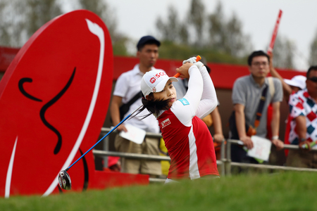 PATTAYA, THAILAND - March 2: Moriya Jutanugarn of Thailand plays the shot during four of the 2015 LPGA Thailand at Siam Country Club in Chonburi, Thailand on  March 2, 2015.のeditorial素材