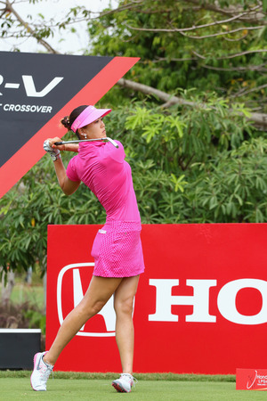 PATTAYA, THAILAND - March 2: Michelle Wie of USA plays the shot during four of the 2015 LPGA Thailand at Siam Country Club in Chonburi, Thailand on  March 2, 2015.のeditorial素材