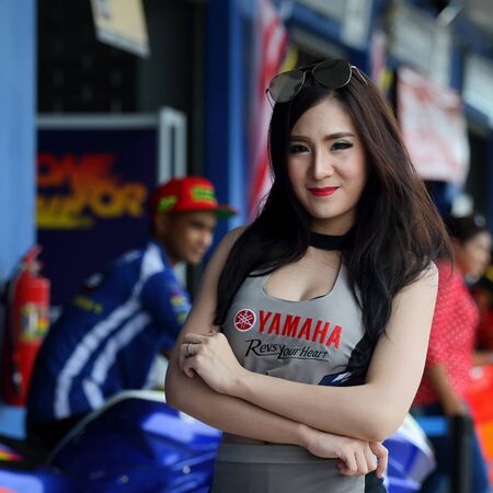 Buriram, Thailand - August 30, 2015: Superbikes Pretty in pit walk, Asia Road Racing Championship 2015 Round 4. was held at the Chang International Circuit Buriram Thailand, on August 28-30, 2015のeditorial素材