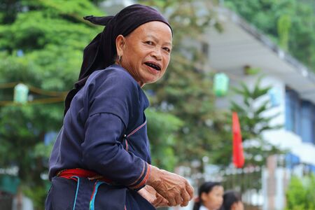 Ha Giang, Vietnam - September 17, 2015: Hmong senior in Vietnam, She looked at the camera and smiling. In the northern province of Ha Giang in Vietnam. An area adjacent to China.のeditorial素材