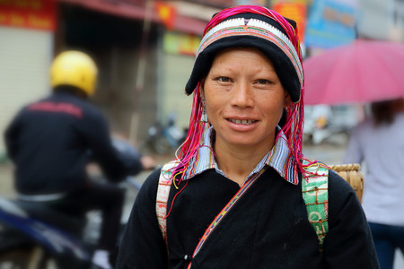 Ha Giang, Vietnam - September 17, 2015: Hmong woman in Vietnam, She looked at the camera and smiling. In the northern province of Ha Giang in Vietnam. An area adjacent to China.のeditorial素材