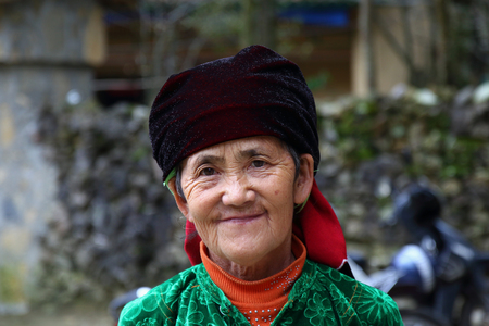 Ha Giang, Vietnam - September 17, 2015: Hmong senior in Vietnam, She looked at the camera and smiling. In the northern province of Ha Giang in Vietnam. An area adjacent to China.のeditorial素材