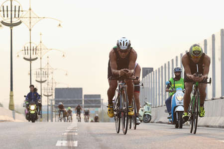 Chonburi, Thailand - February 21, 2016: Bangsaen Triathon Tour Series 2016 event at Bang Saen beach in Chonburi.のeditorial素材