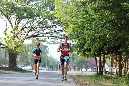 Phetchaburi, Thailand - March 19, 2016: The Amarin Outdoor Unlimited International Triathlon 2016 event at Naresuan Camp, Cha-am beach in Phetchaburi.のeditorial素材