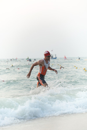 Phetchaburi, Thailand - March 19, 2016: The Amarin Outdoor Unlimited International Triathlon 2016 event at Naresuan Camp, Cha-am beach in Phetchaburi.のeditorial素材