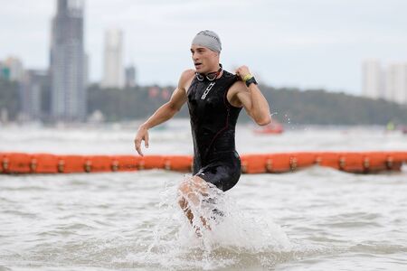 Chonburi, Thailand - May 21, 2016: Pattaya Triathlon Super Series 2016 event at Pattaya beach in Chonburi.のeditorial素材
