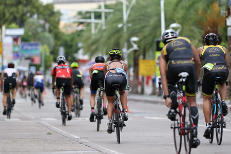 Chonburi, Thailand - May 21, 2016: Pattaya Triathlon Super Series 2016 event at Pattaya beach in Chonburi.のeditorial素材