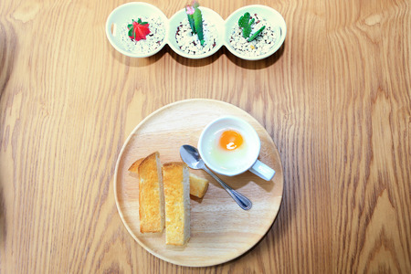 breakfast in the morning, bread and Soft-boiled eggの写真素材