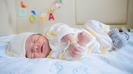 Newborn asian baby asleepの写真素材