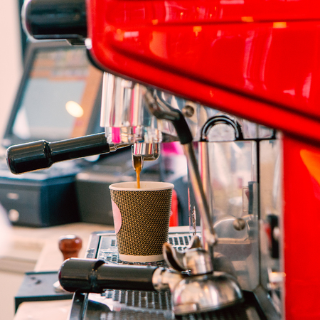 Making espresso coffee in cofffee shopの写真素材