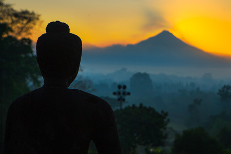 The sunrise at Borobudur, Indonesiaの写真素材