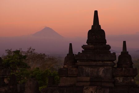 The sunrise at Borobudur, Indonesiaの写真素材