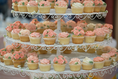 rose Cupcakes on the shelf. Wedding dayの写真素材