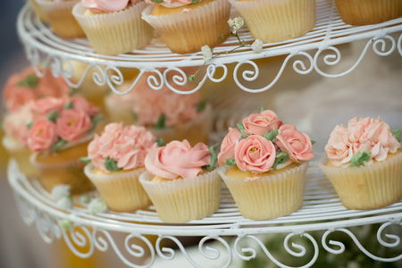 rose Cupcakes on the shelf. Wedding dayの写真素材