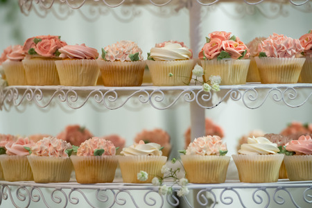 rose Cupcakes on the shelf. Wedding dayの写真素材