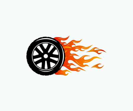 Wheel logo. Fast speed with a fiery trail Stock Vector. Tires logo design template.のイラスト素材