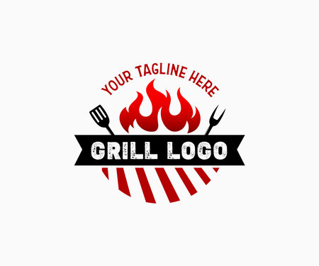 Grill Logo Design Template. Vintage Barbeque Logo Design. Grill, BBQ Logo Design.のイラスト素材