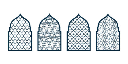 Set of ornamental doors or windows vector. CNC pattern, Laser cuttingのイラスト素材