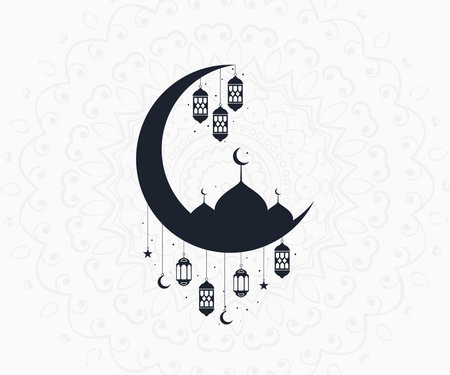 Eid Mubarak logo design vector. Eid Mubarak moon with Islamic design.のイラスト素材