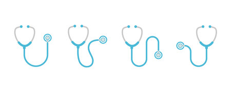 Stethoscope icon set. Medical stethoscope. Hospital cardiology tool. Heart diagnostic vector illustrationのイラスト素材