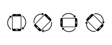 Smartphone rotation icons. Phone rotate set. Phone tilt vertical and horizontal signs. Mobile icon set. New electronic device.のイラスト素材