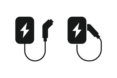 Electric charging device icons. Ev charging point station icons. Electric vehicle charging icons. Vector illustrationのイラスト素材