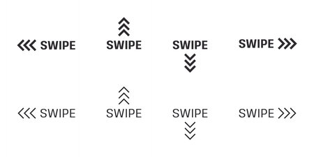 Swipe arrow vector icon. Right, left, up, and down slide or scroll hand sign. Drag buttons symbols.