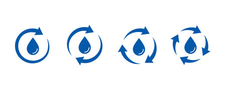 Recycle water icon. Water drop with arrows. Planet bio protection circle flat design