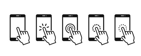 Hand touch screen smartphone icon. Click on the smartphone. Vector icon setのイラスト素材