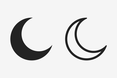 Moon icon set. Moon symbol. Crescent moon and star. Moon flat and outline design style.のイラスト素材