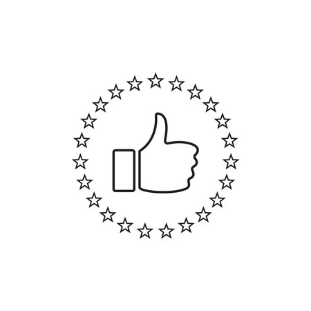 Thumb up with stars rating icon. Five stars rating review icon. Feedback, Best seller, Quality icon.のイラスト素材