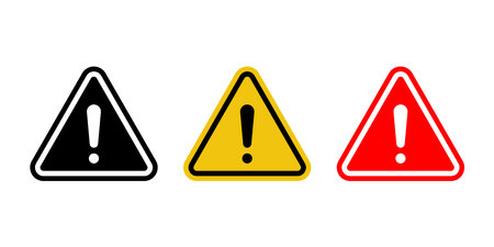 Caution warning signs set. Attention sign with exclamation mark iconのイラスト素材