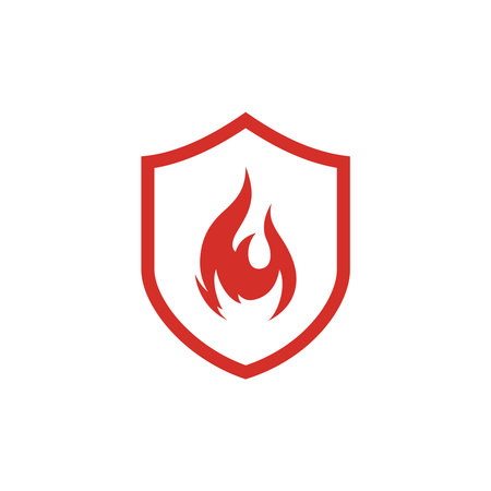 Fire protection shield icon. Vector fire shield. Flame sign