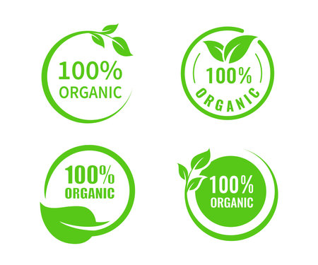 Set of organic logo design. Set of green eco labels. Organic product label design.のイラスト素材