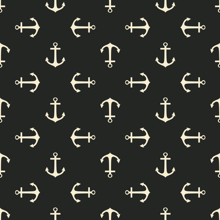 Seamless pattern with nautical anchors. Sea theme white anchor black repeat background.