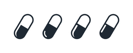 Pills icon vector set. Capsule icon. Drug sign and symbol. Medicine capsule iconのイラスト素材