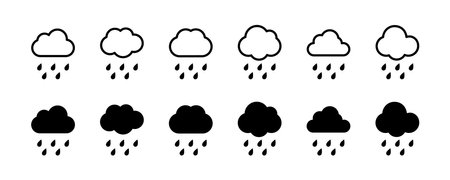 Rain cloud icon vector silhouette. Weather icons. Rain cloud illustration. Rain cloud with multiple droplets icon.のイラスト素材