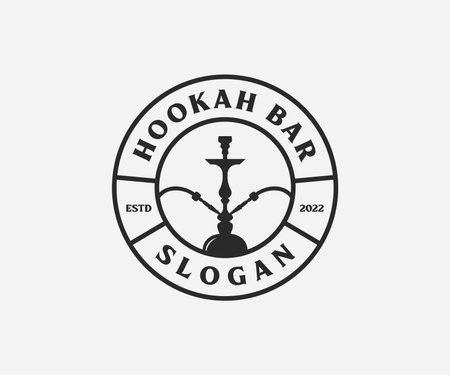 Hookah labels, Hookah logo design template. Vintage monochrome hookah lounge labelのイラスト素材