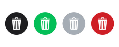 Trash bin vector isolated icons. Bin icon set. Garbage bins set. Trash can with lid and empty container bin.のイラスト素材