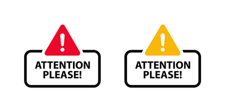 Attention please warning vector sign. Attention please speech bubble banner. Attention please sign icon design. Vector illustrationのイラスト素材