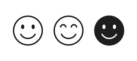 Happy smiley face or emoticon line icon. Cute smile thin line icon. Happy face, smiley face icons