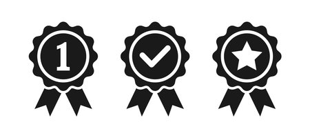 Achievement badge icon. Certificate premium quality mark icon. Award medal with ribbons. Vector illustrationのイラスト素材